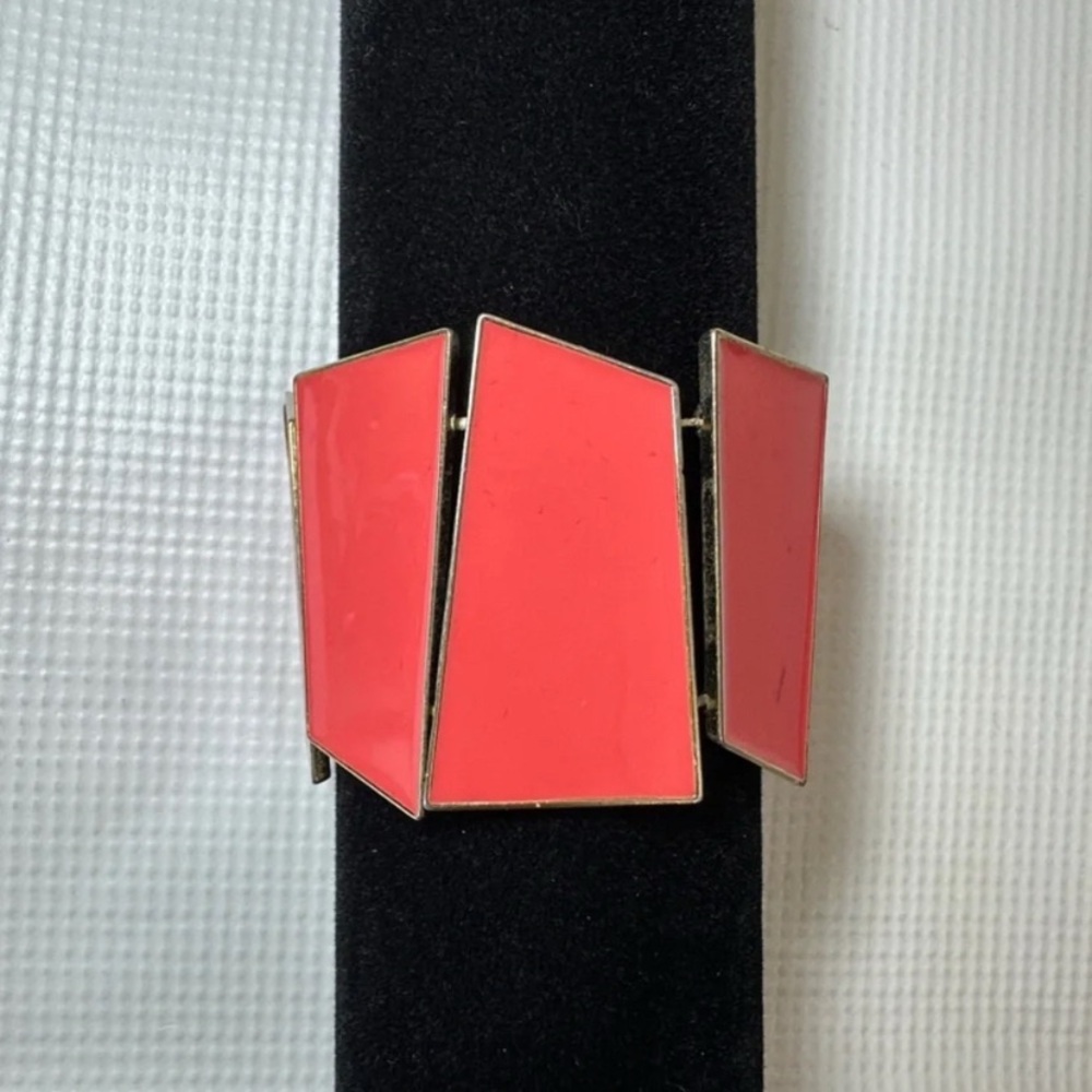 Gold and Coral Pink Geometric Panel Stretch Bracelet